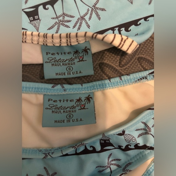 Petite Letarte Girls Sz 6‎ Tankini Top Rouched Bottom Blue Brown Hawaiian Motif - Picture 3 of 6